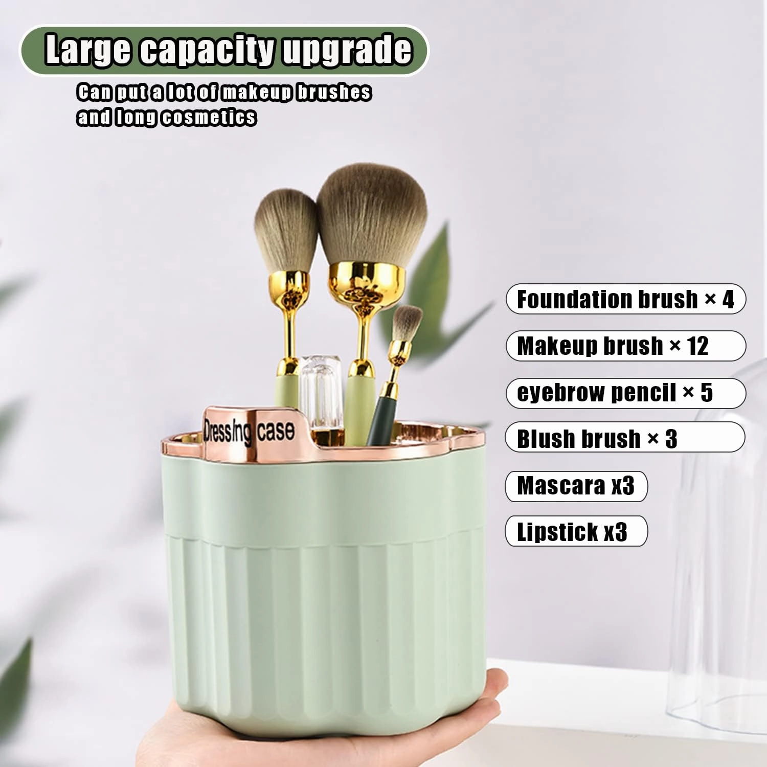 AVSMGP Makeup Brush Holder Organizer, 360° Rotating Pencil Pen Holder Cup, Desk Accessories, 18 Slot Make up Brushes Cup, for Storage Stand for Cosmetics Painting Pen Eyeliner or on The Vanity,Clear
