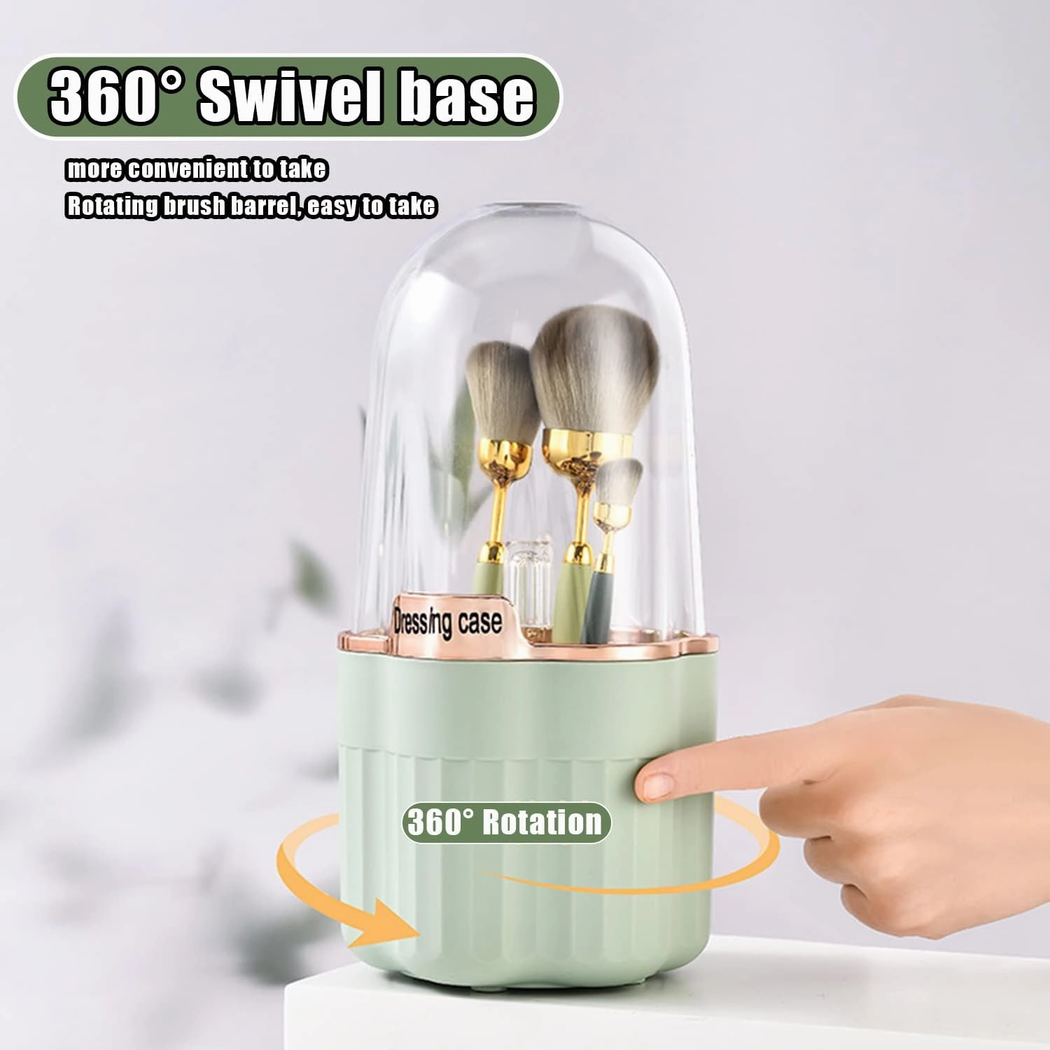 AVSMGP Makeup Brush Holder Organizer, 360° Rotating Pencil Pen Holder Cup, Desk Accessories, 18 Slot Make up Brushes Cup, for Storage Stand for Cosmetics Painting Pen Eyeliner or on The Vanity,Clear