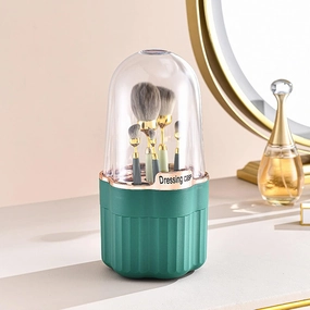 AVSMGP Makeup Brush Holder Organizer, 360° Rotating Pencil Pen Holder Cup, Desk Accessories, 18 Slot Make up Brushes Cup, for Storage Stand for Cosmetics Painting Pen Eyeliner or on The Vanity,Clear