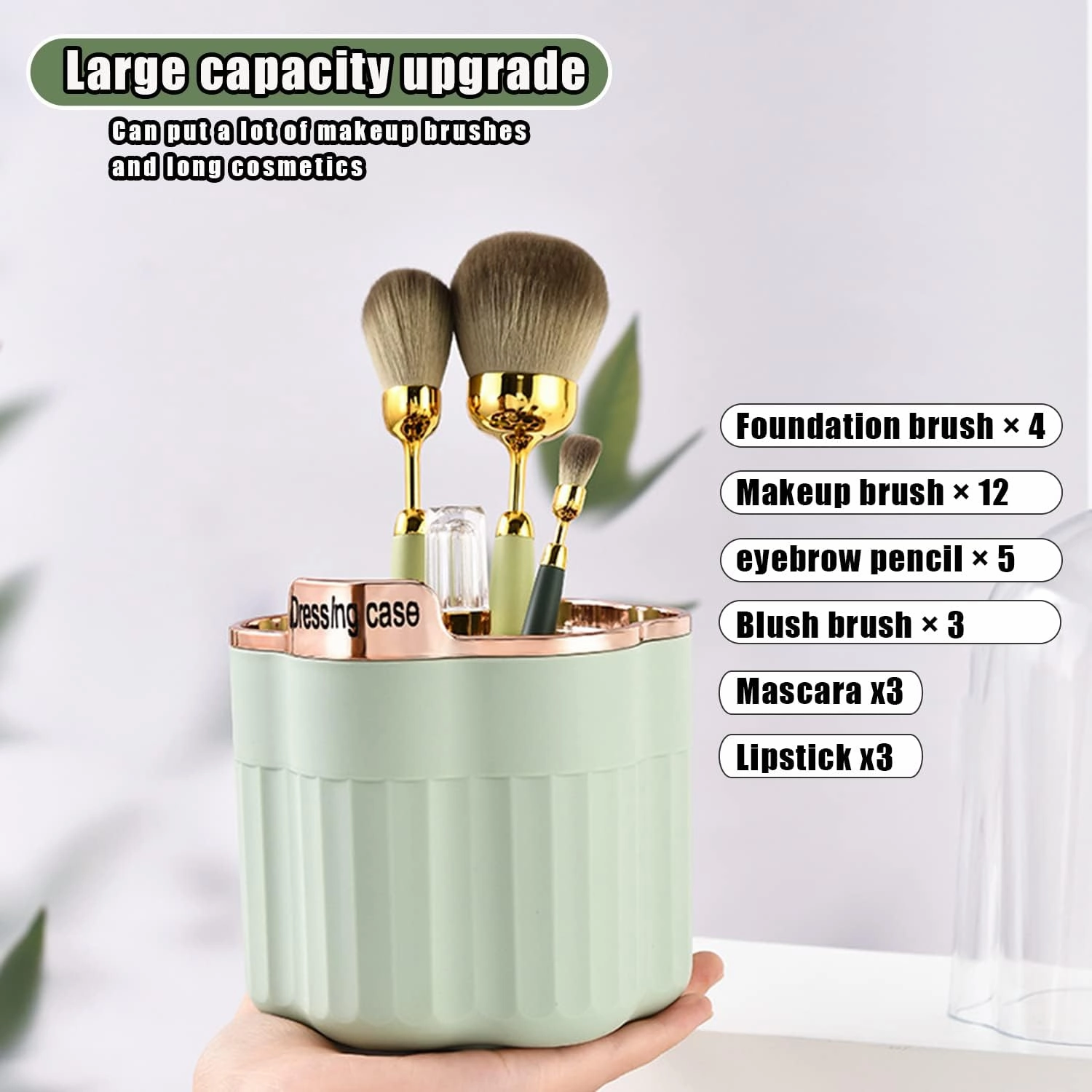 AVSMGP Makeup Brush Holder Organizer, 360° Rotating Pencil Pen Holder Cup, Desk Accessories, 18 Slot Make up Brushes Cup, for Storage Stand for Cosmetics Painting Pen Eyeliner or on The Vanity,White