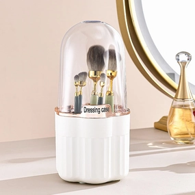 AVSMGP Makeup Brush Holder Organizer, 360° Rotating Pencil Pen Holder Cup, Desk Accessories, 18 Slot Make up Brushes Cup, for Storage Stand for Cosmetics Painting Pen Eyeliner or on The Vanity,White