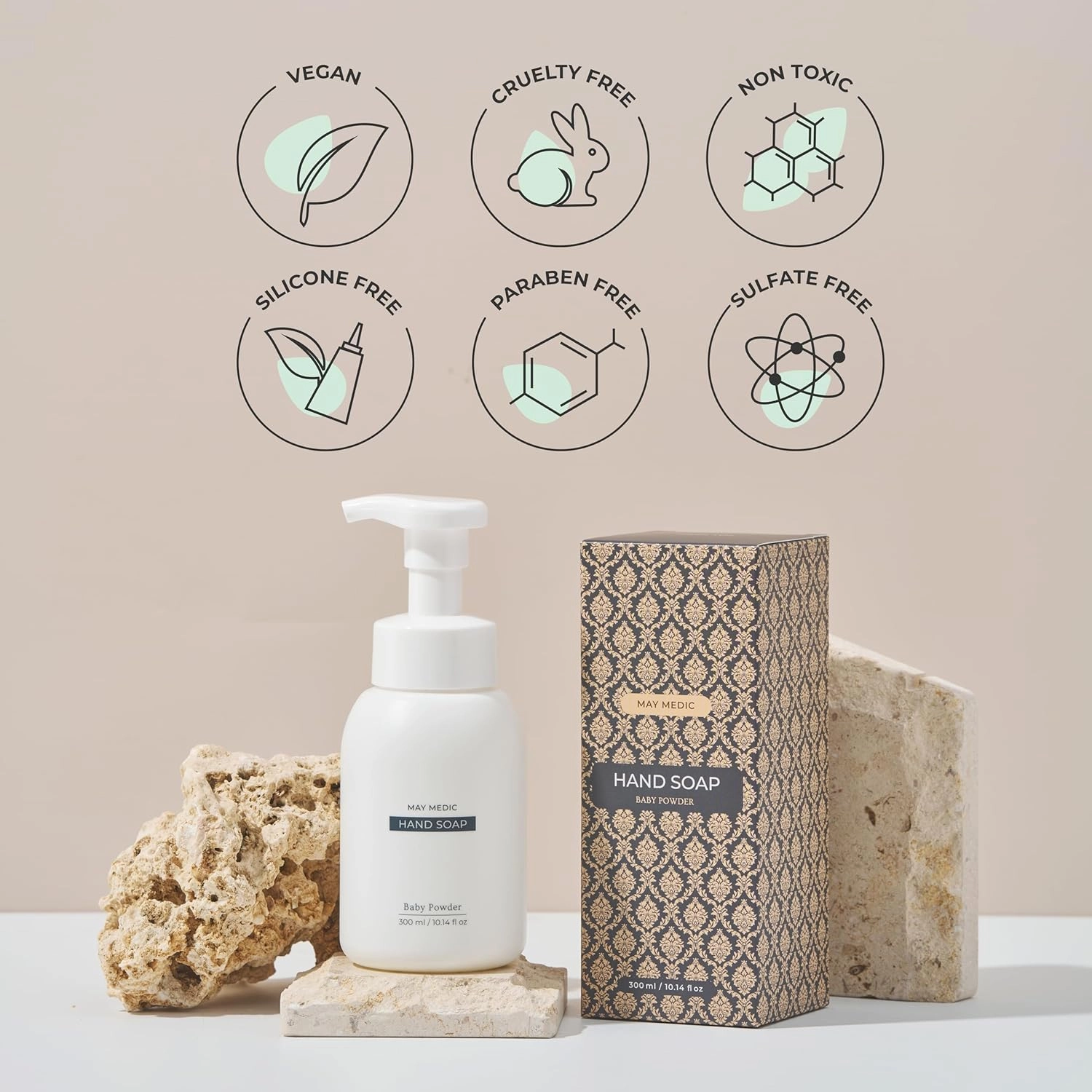 Baby Powder Double Scented Foaming Hand Soap, Moisturizing Foam with Fig and Pomegranate Extract, Vegan Wash for Bathroom and Kitchen, 10.14 fl oz (BabyPowder-3)
