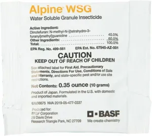 BASF Alpine WSG Water Soluble Granule Insecticide, Indoor Outdoor Pest Control for Ants, Flies, Bed Bugs, German Cockroach, 5 Count .35 oz Packet