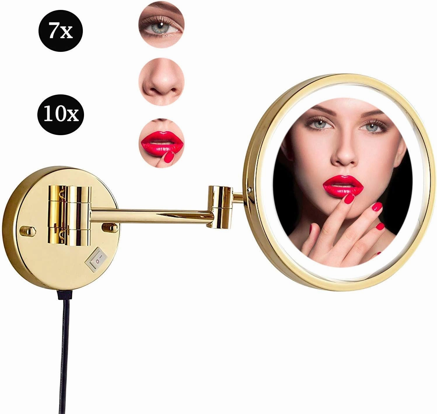 Bathroom Magnification Mirror, Round Makeup Mirror, Rotating Perfect for Bedroom Dressing Table Or Bathroom Vanity(Gold,7X)