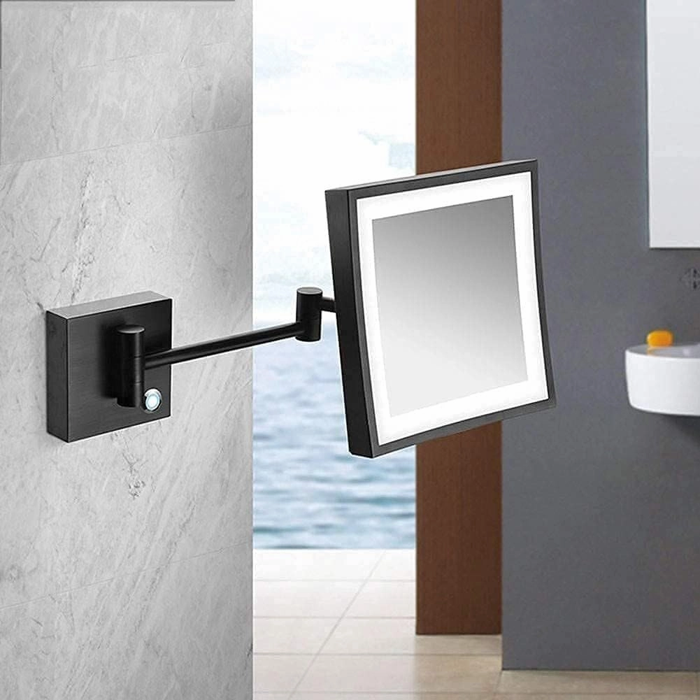 Bathroom Shaving Mirror Wall Mounted, Illuminated Makeup Mirror with 3X Magnifying Touch Screen Swivel Extendable Square Vanity Mirror(Black Bronze)