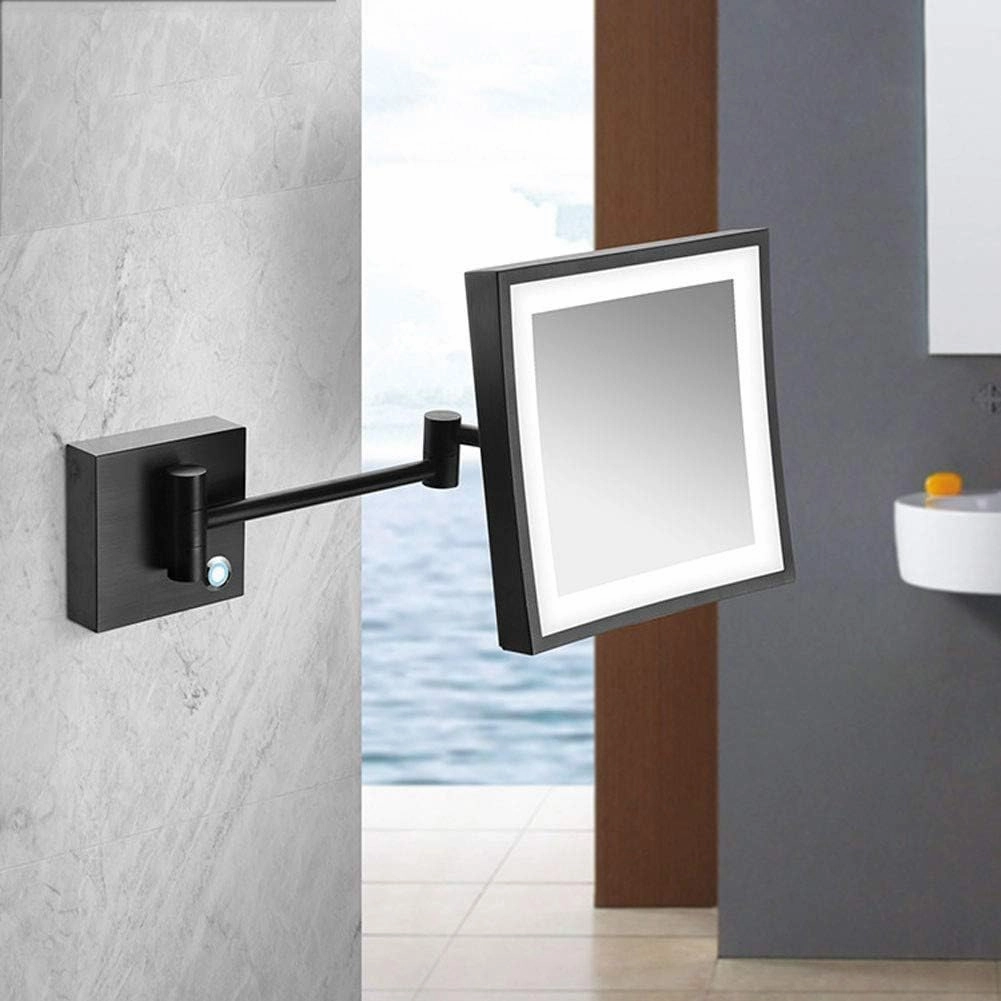 Bathroom Shaving Mirror Wall Mounted LED Illuminated Makeup Mirror with 3X Magnifying Touch Screen Swivel Extendable Square Vanity Mirror Concealed Install (Color : Black Bronze)