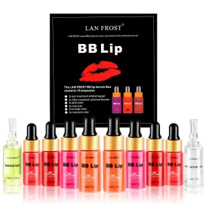 BB Lip Glow Ampoule Serum Starter Kit,Semi-Permanent Makeup Treatment, Lip Gloss BB Lip Serum, Includes 8 Vials Lip Care Serums Exfoliating Gel and Lip Balm Serum