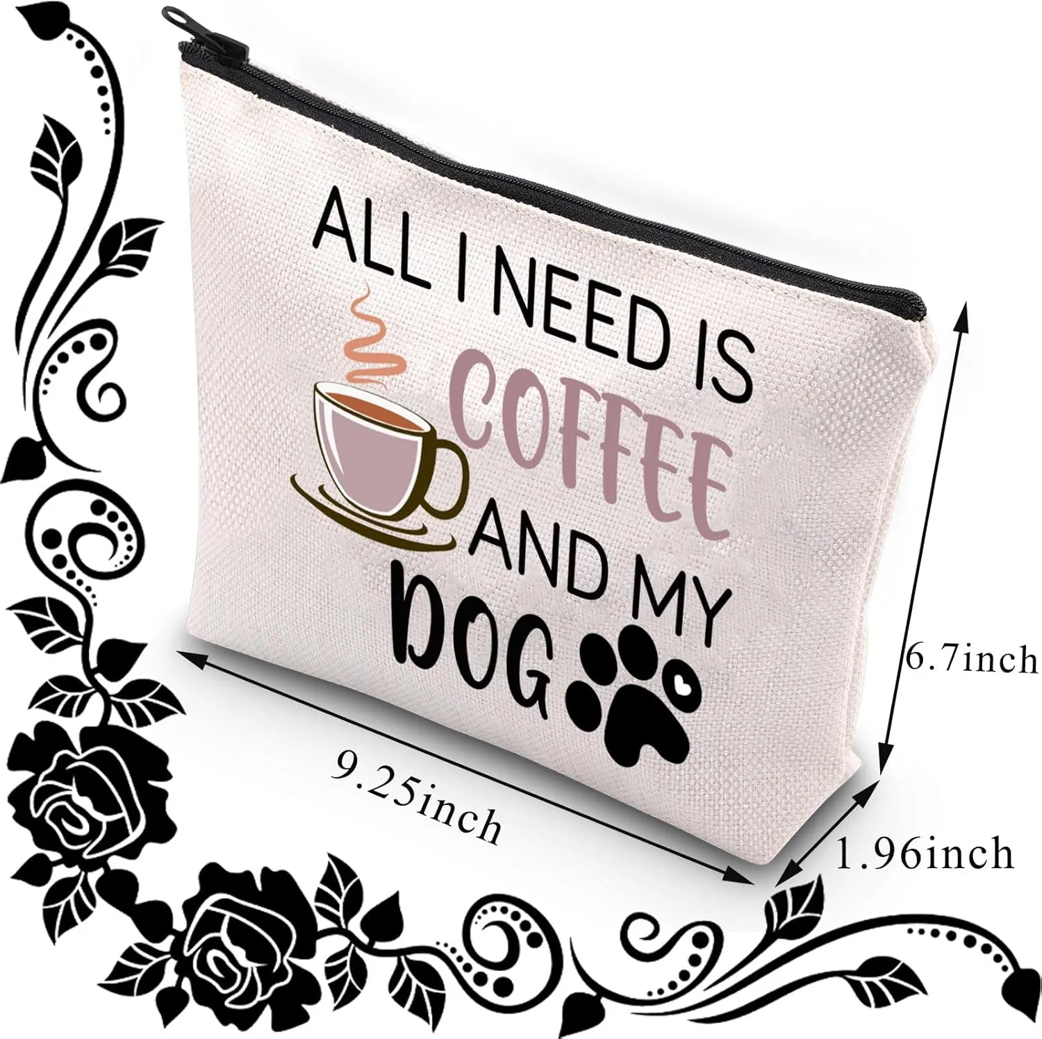 BDPWSS Dog Mom Makeup Bag - Coffee and Dog Lover Gift - Funny Cosmetic Bag for Women, Friend Birthday Present