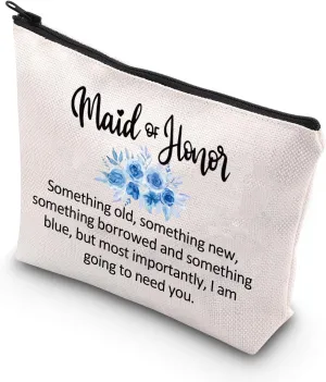 BDPWSS Maid Of Honor Makeup Bag Maid Of Honor Proposal Gift Something Old Something New Something Borrowed Something Blue Bag For Maid Of Honor Gift (something maid honor)