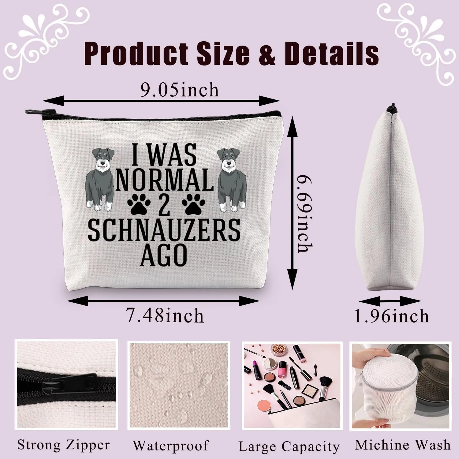 BDPWSS Schnauzer Makeup Bag Schnauzer Lover Gift I Was Normal 2 Schnauzers Ago Schnauzer Mom Gift Schnauzer Dog Owner Gift (Normal 2 Schnauzers)
