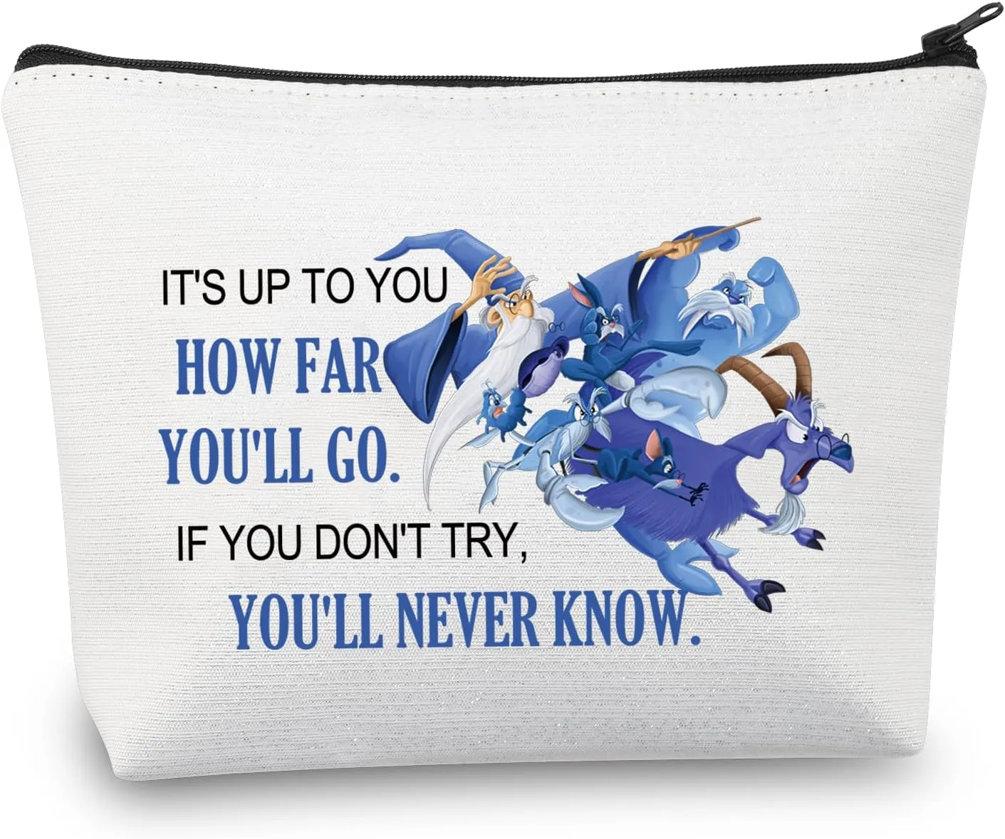 BDPWSS Sword Stone Cartoon Makeup Bag Wizard Quotes Gift Sword Stone Movie Inspired Gift Sword Stone Movie Cartoon Lover Gift (Try Never Know)