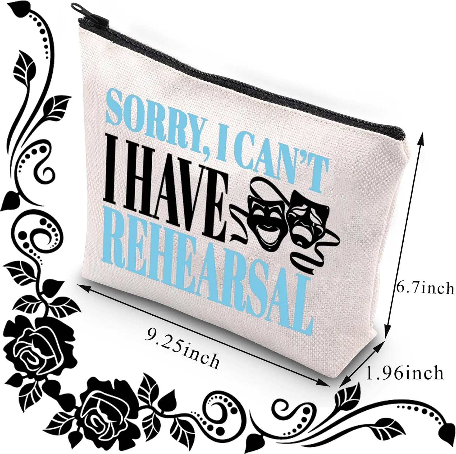 BDPWSS Theater Makeup Bag Drama Actor Actress Gifts Comedy Tragedy Mask Theatre Bag Sorry i Can't i Have Rehearsal Funny Drama Student Gift (I Have Rehearsal)