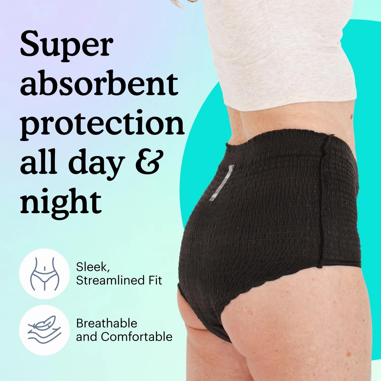 Because Premium Maximum Absorbency Adult Incontinence and Postpartum Bladder Leak Underwear for Women, Heavy Absorbency, Disposable, Black, Large, 20 Count