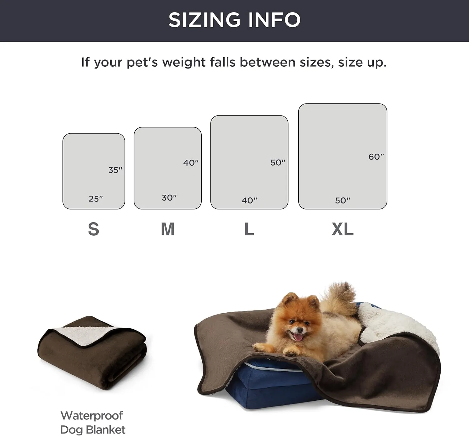 Bedsure Waterproof Dog Blankets for Extra Large Dogs - XL Cat Blanket Washable for Couch Protection, Sherpa Fleece Puppy Blanket, Soft Plush Reversible Throw Furniture Protector, 50x60, Coffee Brown