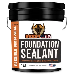 BEEST Foundation Sealant Black, 1 Gallon Covers up to 25-35 Sq ft| Multi-Surface Coating for Indoor/Outdoor Leak Repair| Liquid Rubber Waterproof Sealant - Easy to Apply Foundation Sealer, Low VOC