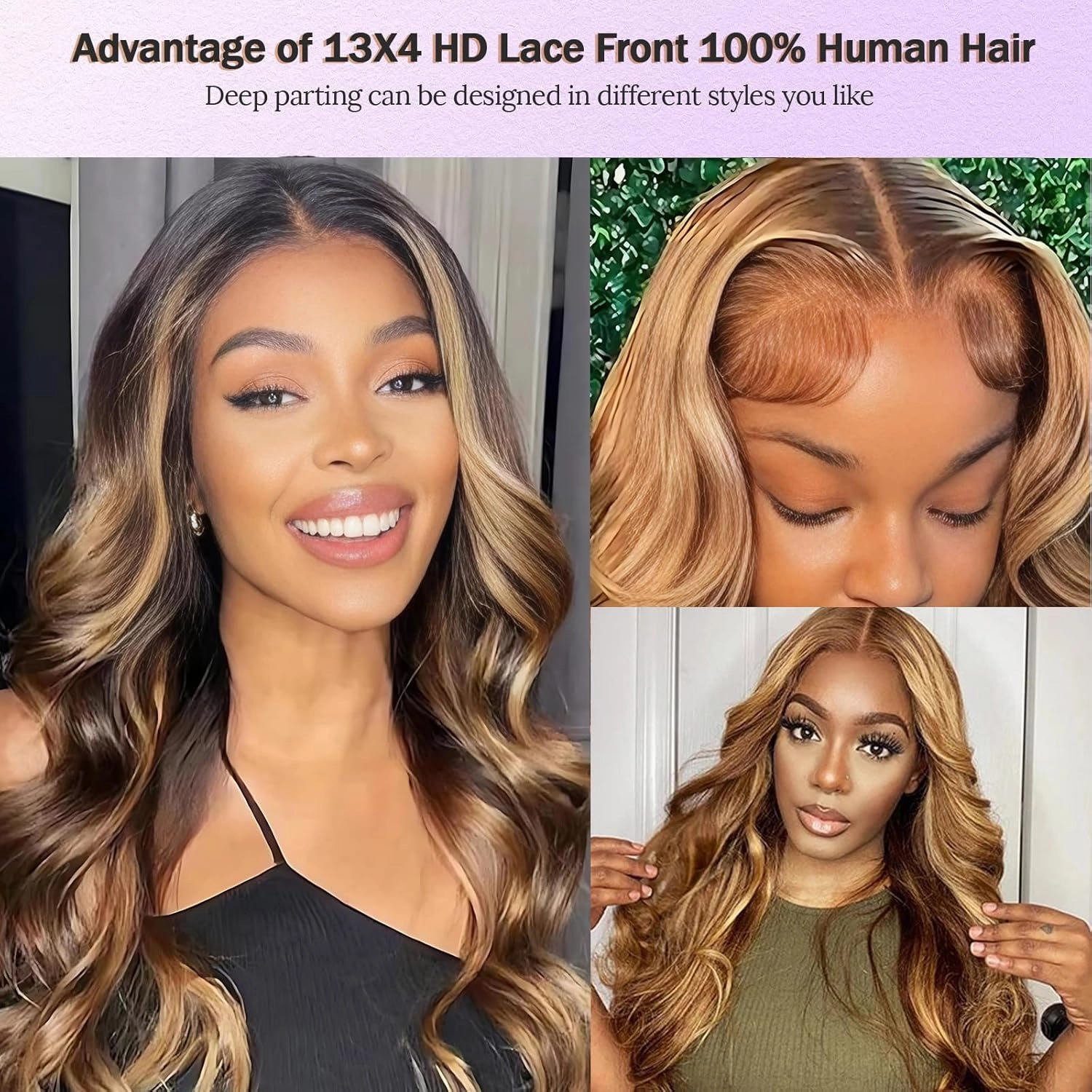Belaved Ombre Lace Front Wigs Human Hair Highlight Body Wave Honey Brown Blonde 13X4 4/27 Wig Human Hair Pre Plucked HD Frontal 180 Density Glueless 22Inch
