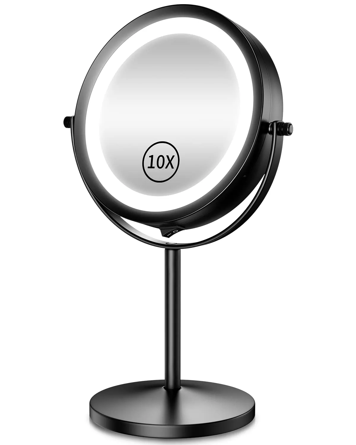 Benbilry 10X Magnifying Lighted Makeup Mirror, 7 Inch Double Sided 1X/10X Magnification with Lights, 360° Rotation Swivel Travel Make Up Mirror with Lighting, Battery Operated Black
