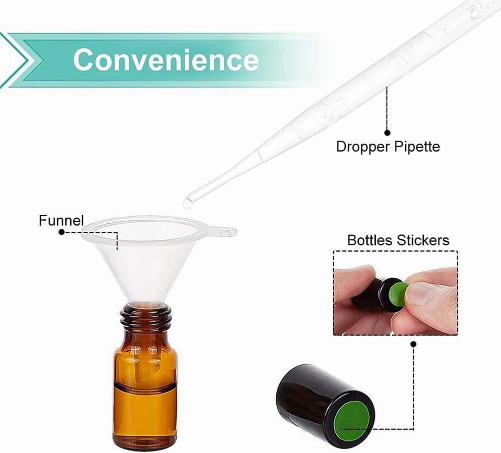 BENECREAT 30 Packs 3ml Mini Amber Brown Glass Roller Bottle with Black Cap Essential Oil Roll on Bottle with Opener, Hoppers, Droppers and Labels for Perfume Aromatherapy Fragrance
