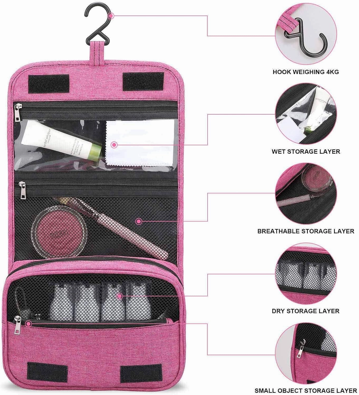 Birds,Makeup Bag Cosmetic Travel Bag with Hanging Hook,Birds Sitting on Wires,Water-resistant Make Up Bag Organizer for Accessories,Brushes,Sponge,Full-size Container,Toiletries,Brown