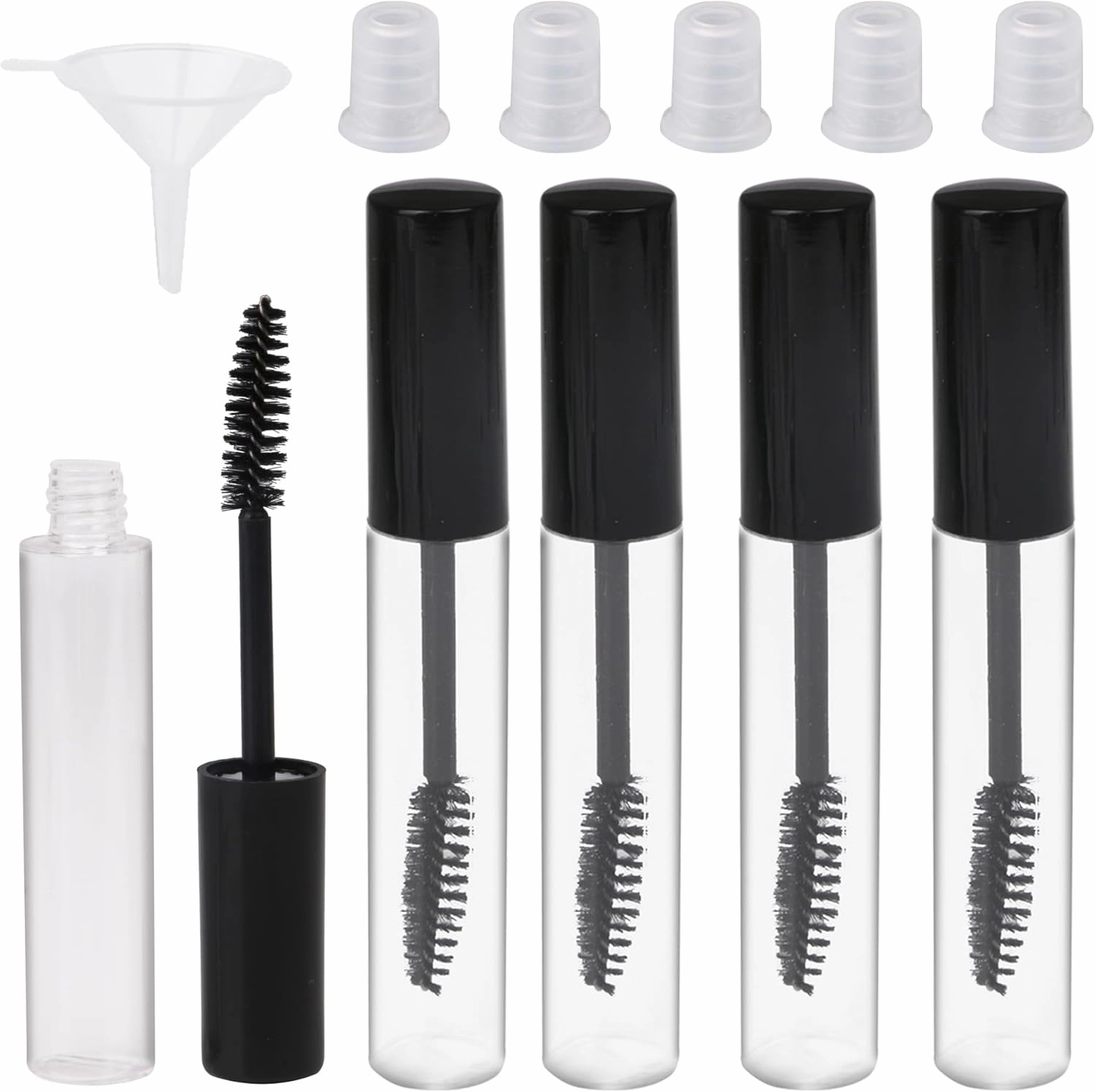 Black 10ml Empty Mascara Tube Plastic Clear Mini Lip Gloss Tube DIY Accessories Pack of 5