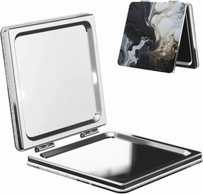 Black and White marbling Makeup Mirror Portable Folding Mini Mirror Double Sided Travel Makeup Mirror Square Handheld Pocket Mirror