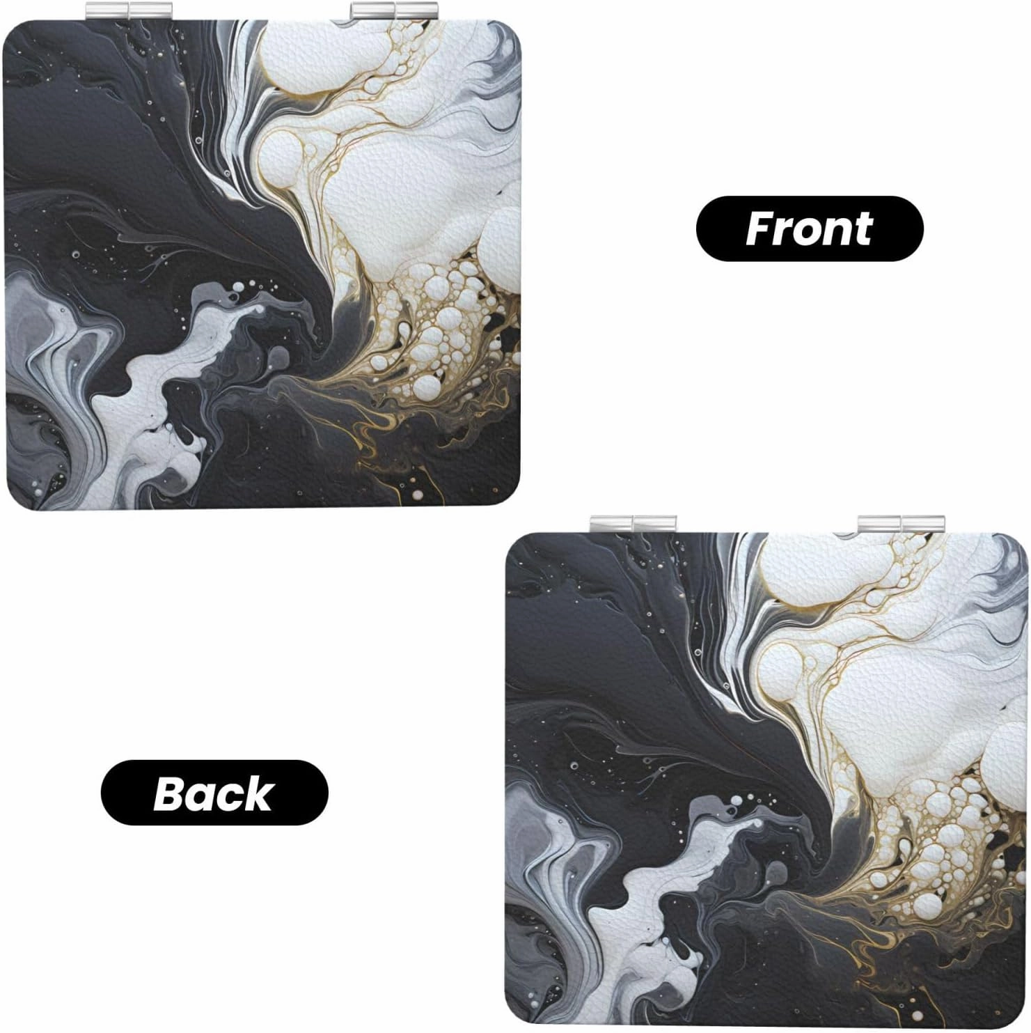 Black and White marbling Makeup Mirror Portable Folding Mini Mirror Double Sided Travel Makeup Mirror Square Handheld Pocket Mirror