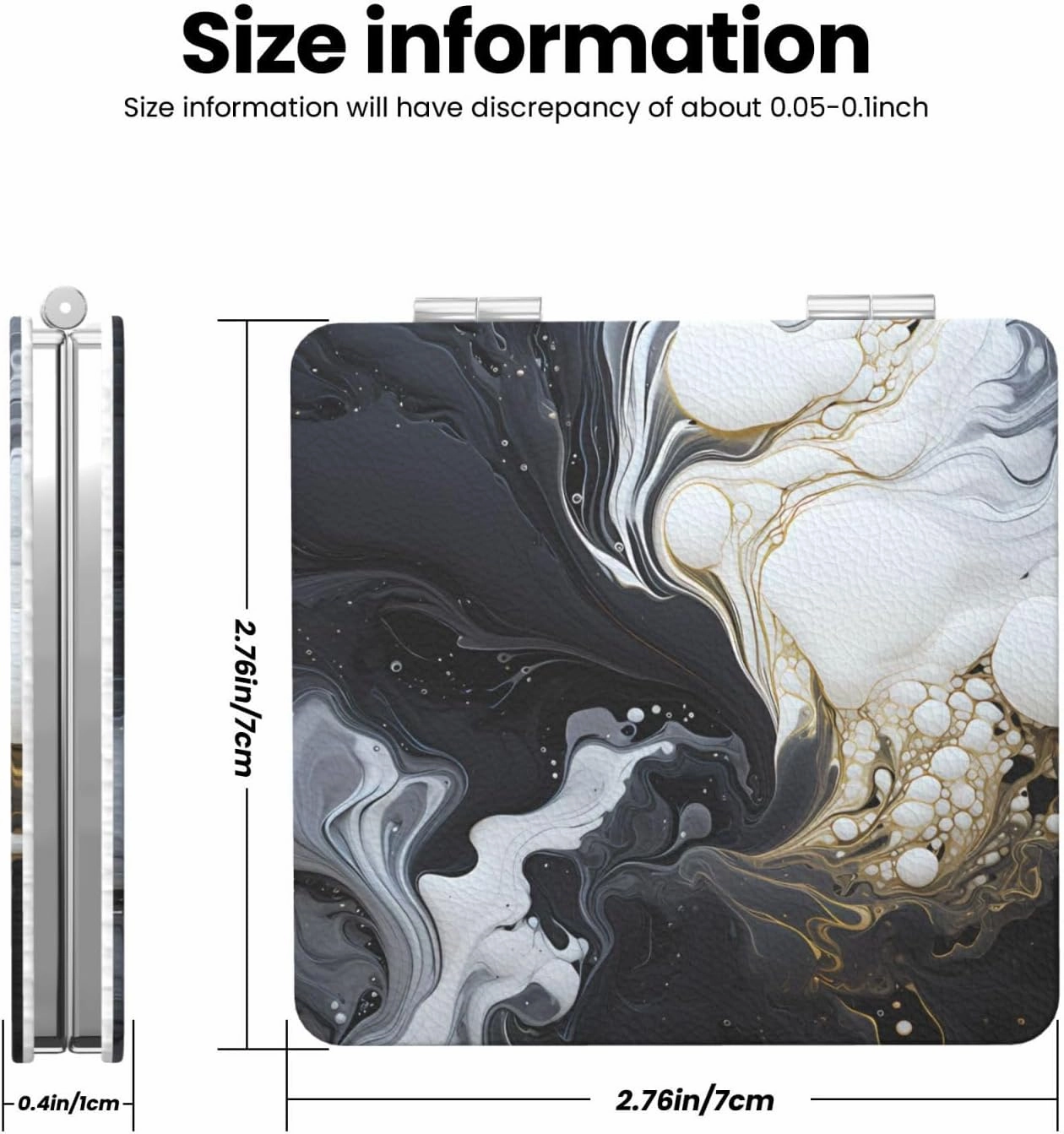 Black and White marbling Makeup Mirror Portable Folding Mini Mirror Double Sided Travel Makeup Mirror Square Handheld Pocket Mirror