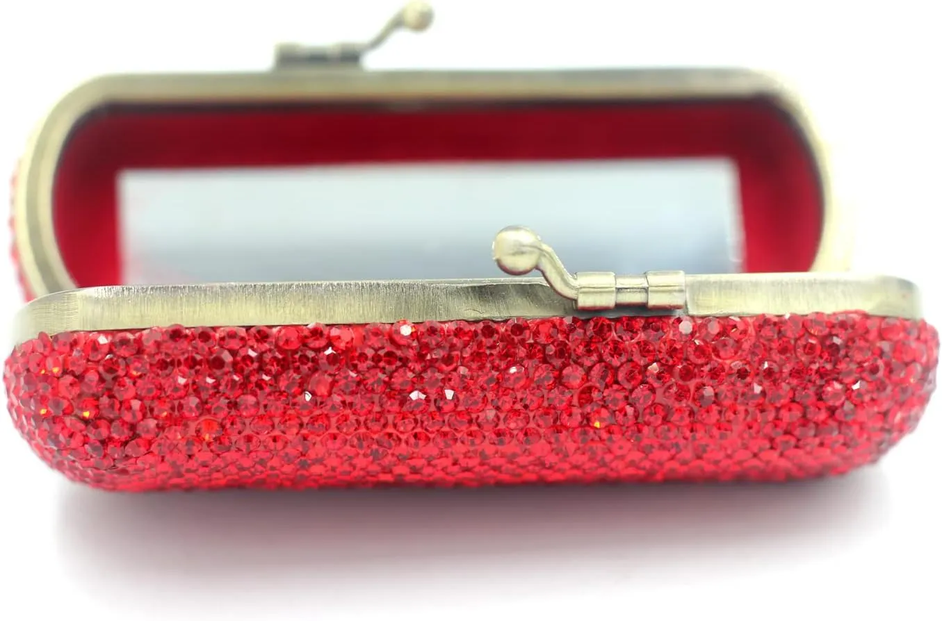 Bling Rhinestone Crystal Lipstick Case Holder Organizer bag Cosmetic Storage for Women's Lipstick Jewelry Kit (Red)