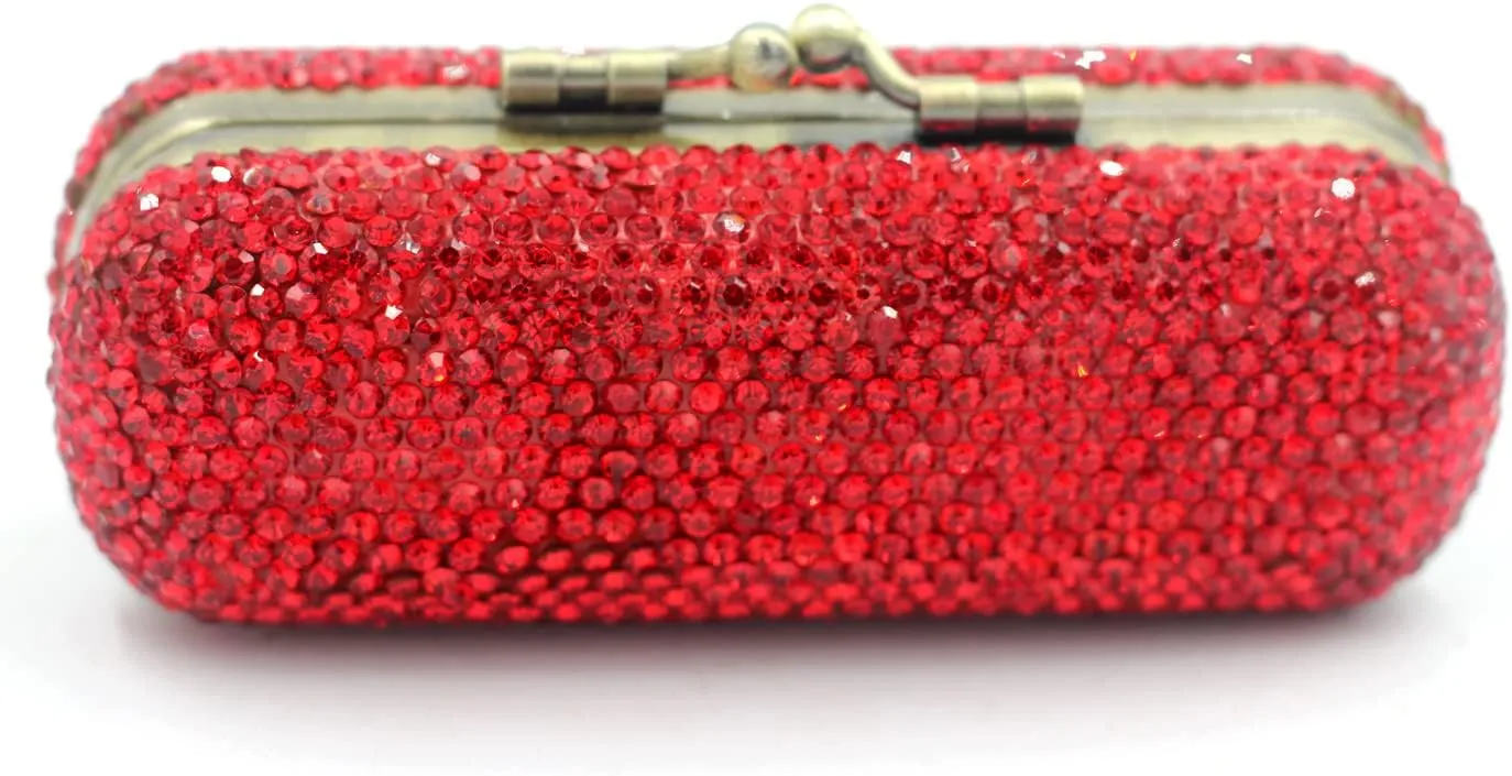Bling Rhinestone Crystal Lipstick Case Holder Organizer bag Cosmetic Storage for Women's Lipstick Jewelry Kit (Red)