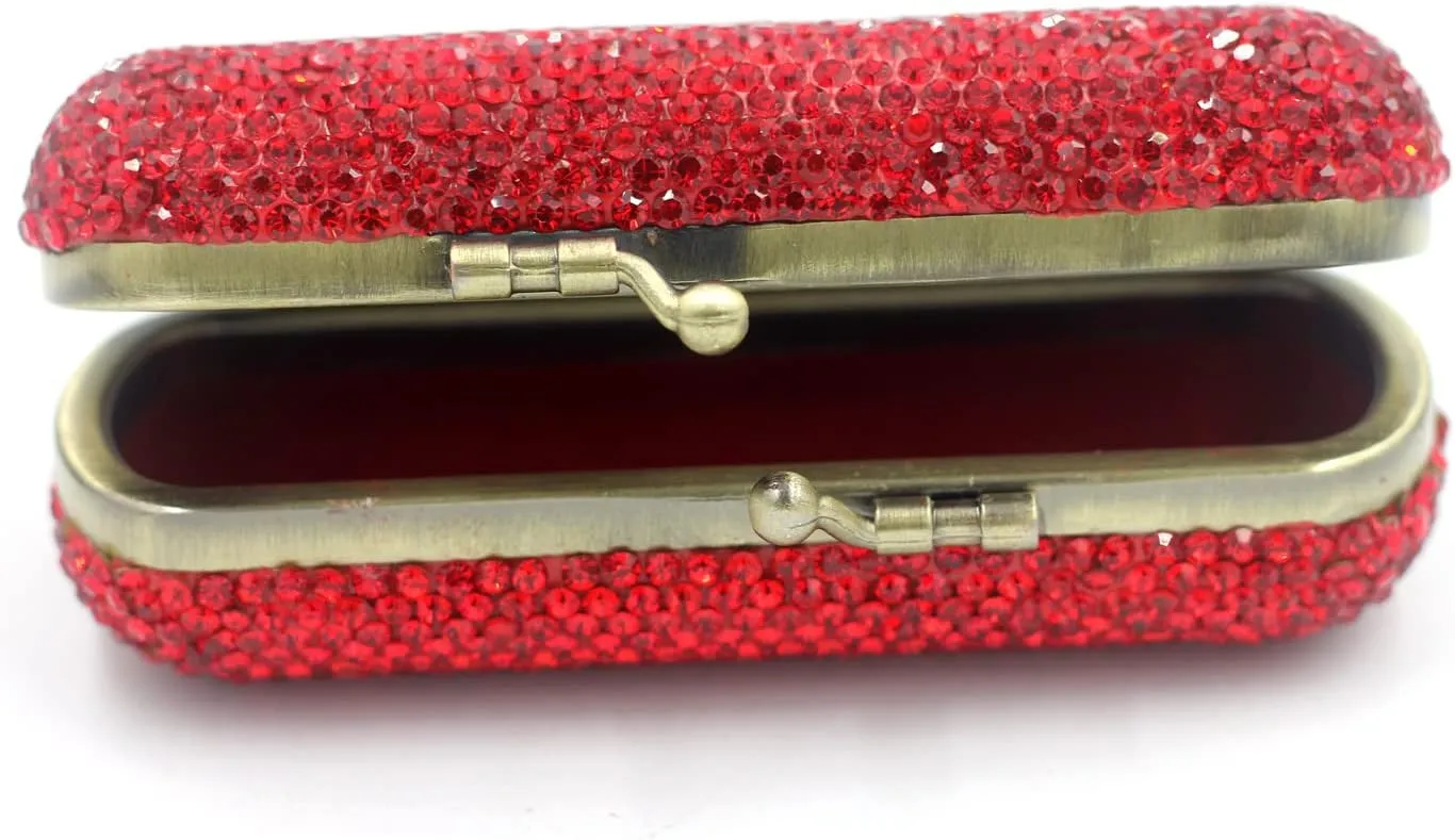 Bling Rhinestone Crystal Lipstick Case Holder Organizer bag Cosmetic Storage for Women's Lipstick Jewelry Kit (Red)