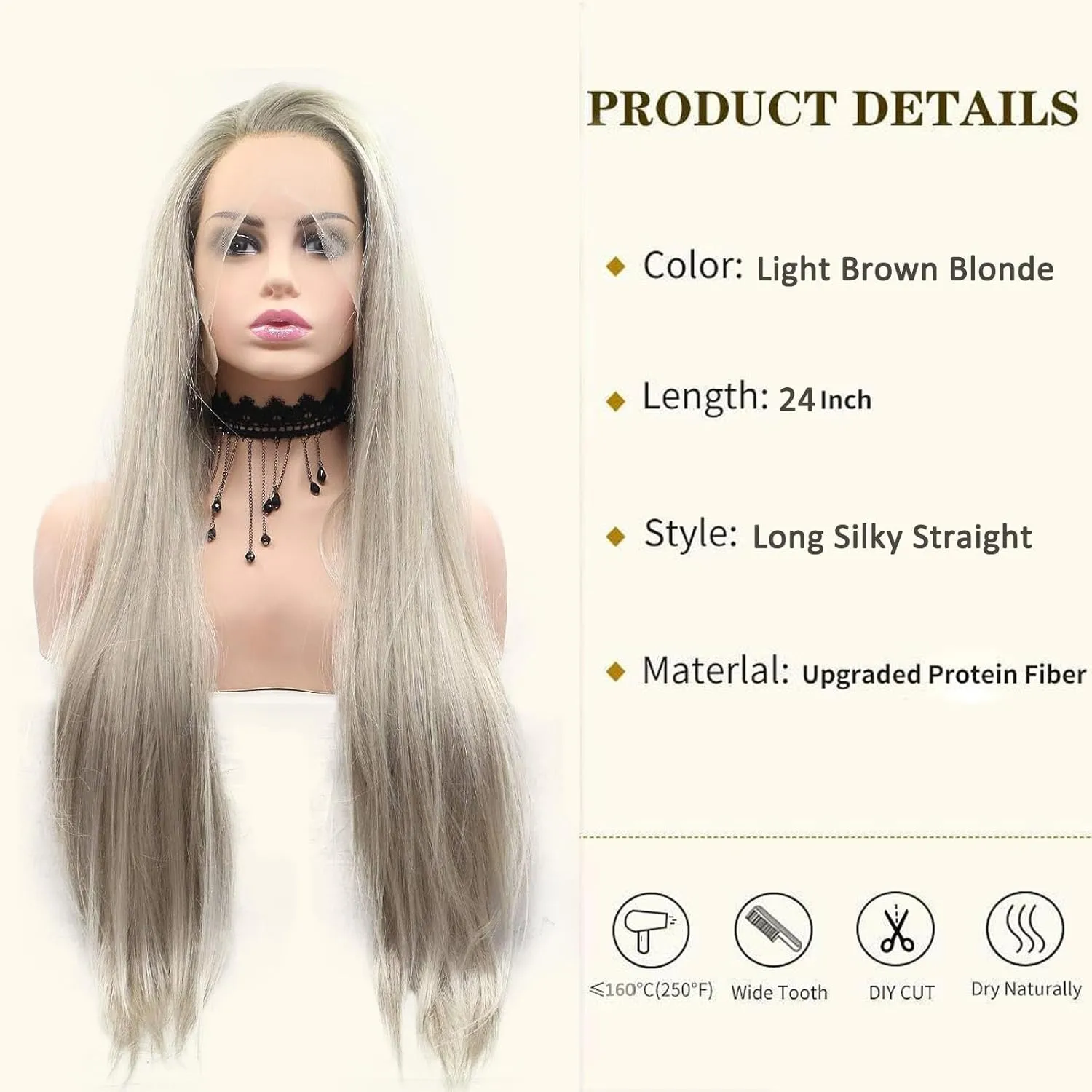 Blonde Lace Front Wig for Women Straight Blond Synthetic Lace Front Wigs Ombre Brown Platinum Blonde Long Wig Pre Plucked Natural Hairline Glueless Heat Resistant Fiber Hair 24 Inch Cosplay Wig