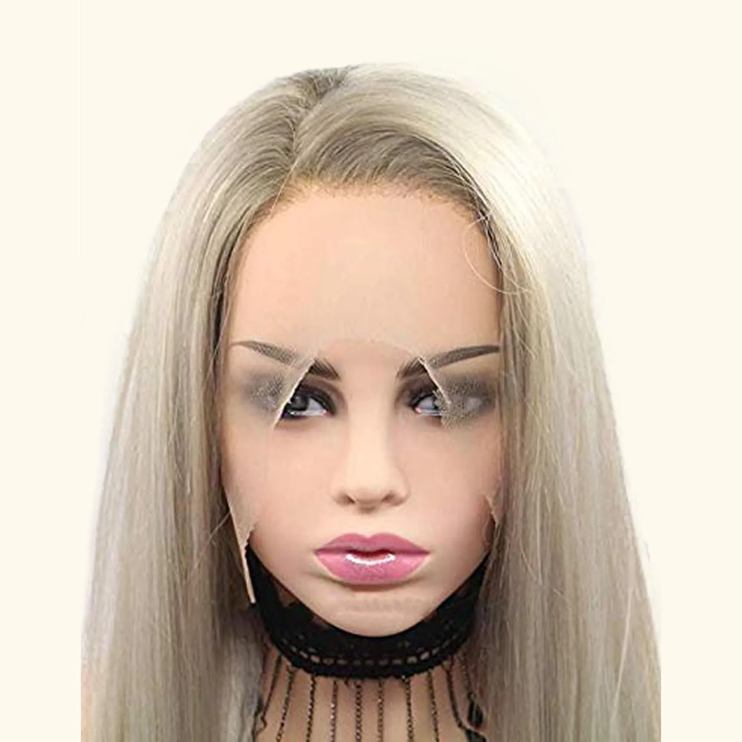 Blonde Lace Front Wig for Women Straight Blond Synthetic Lace Front Wigs Ombre Brown Platinum Blonde Long Wig Pre Plucked Natural Hairline Glueless Heat Resistant Fiber Hair 24 Inch Cosplay Wig