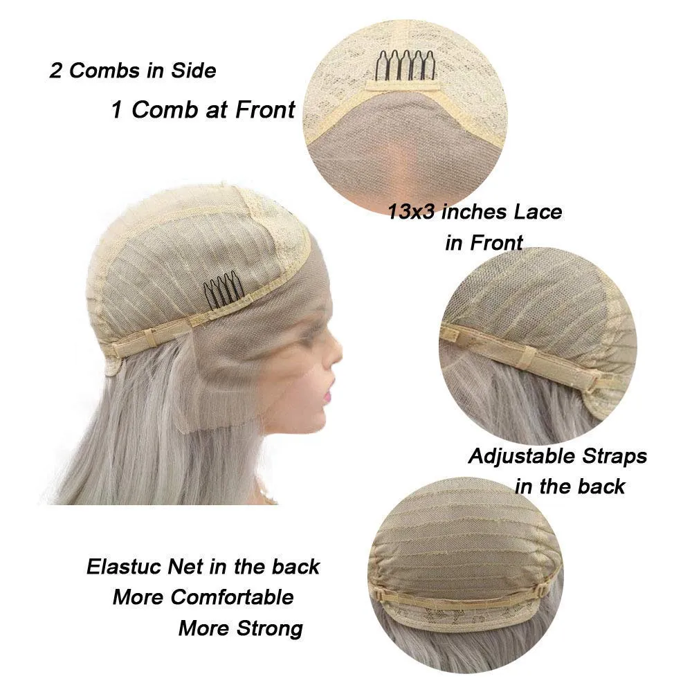 Blonde Lace Front Wig for Women Straight Blond Synthetic Lace Front Wigs Ombre Brown Platinum Blonde Long Wig Pre Plucked Natural Hairline Glueless Heat Resistant Fiber Hair 24 Inch Cosplay Wig