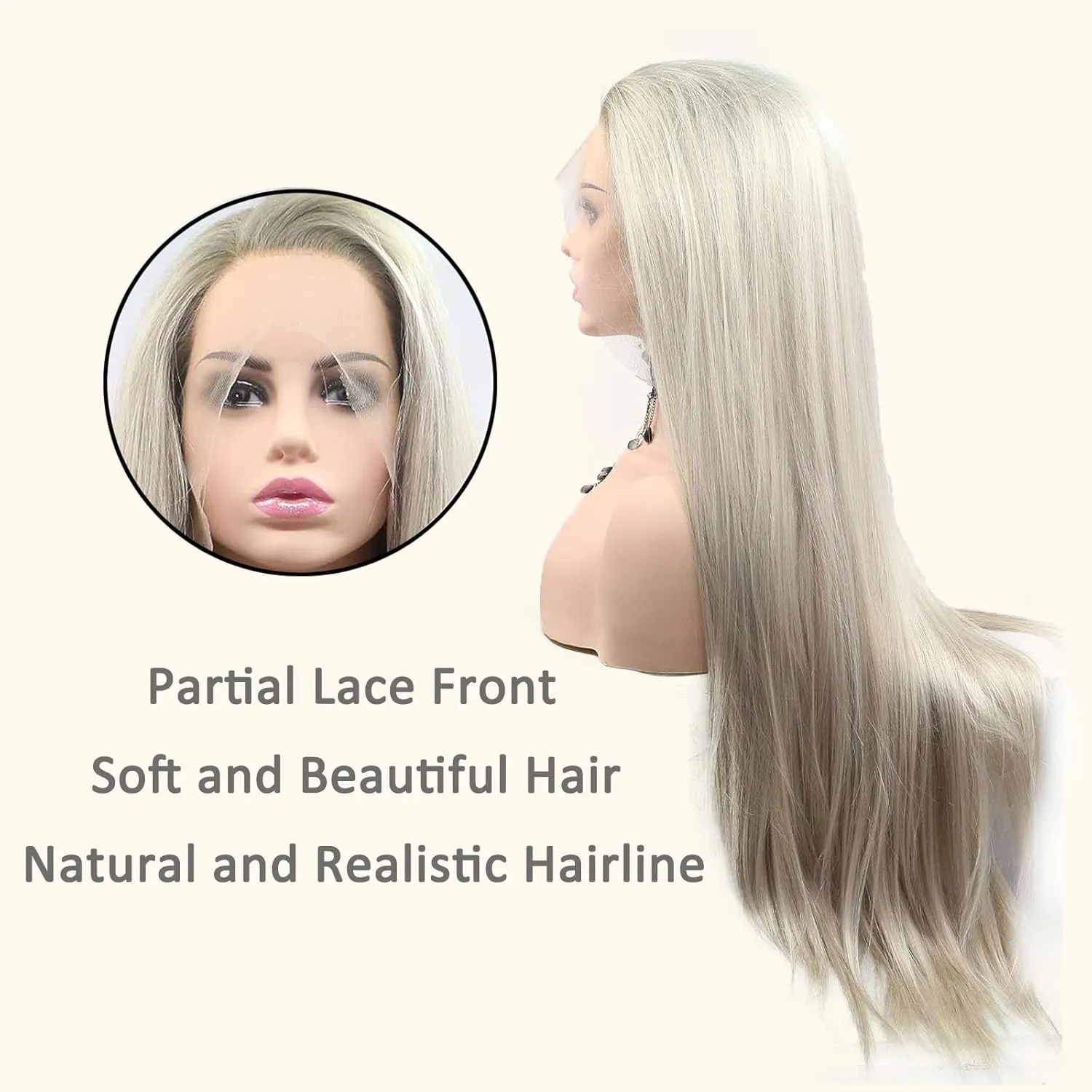 Blonde Lace Front Wig for Women Straight Blond Synthetic Lace Front Wigs Ombre Brown Platinum Blonde Long Wig Pre Plucked Natural Hairline Glueless Heat Resistant Fiber Hair 24 Inch Cosplay Wig