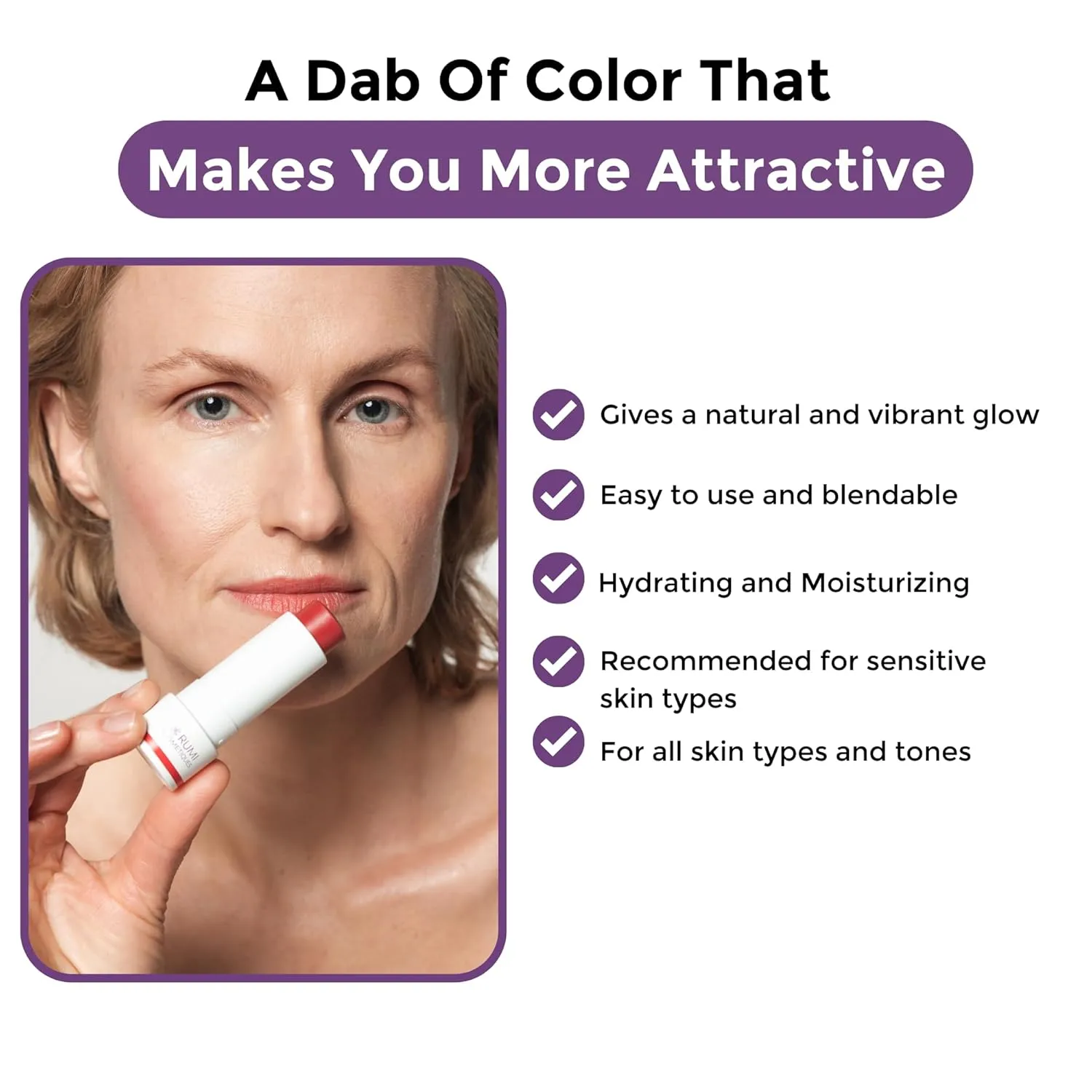 BloomBlush  Multipurpose Color Stick For Older Women - Blush, Lipstick & Contour in 1- Radiant, Healthy Glow & Nourishing Formula - For Sensitive Skin (Berry Kiss, Regular)