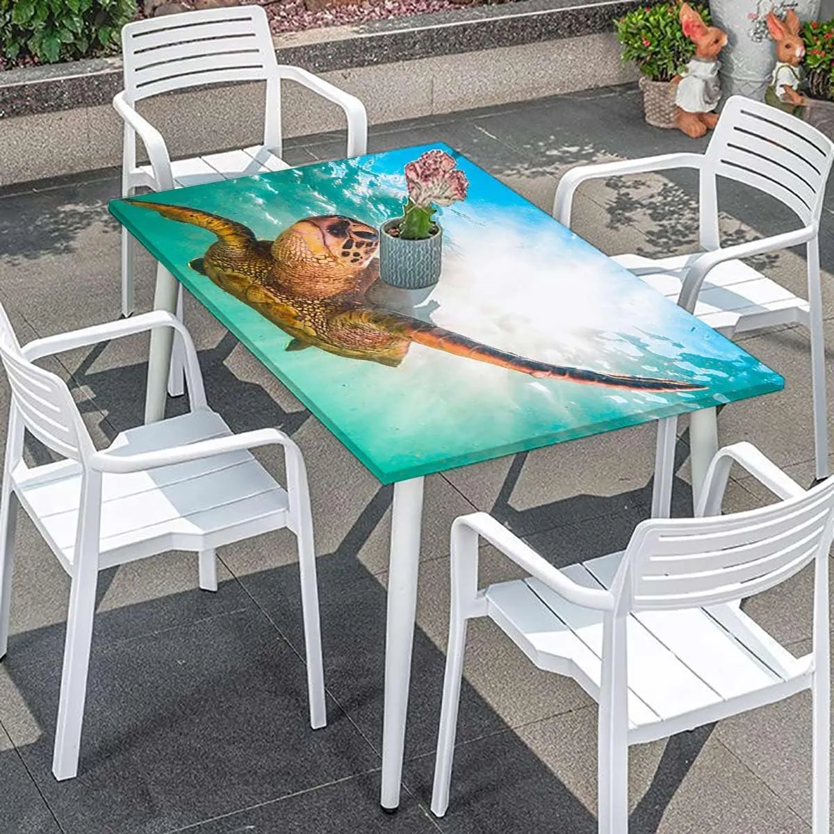 Blue Brown Elastic Tablecloth for Indoors Outdoors Nature Animal Swimming Theme Table Cloth for Indoor Outdoor Picnic Parties Diving Sea Turtle Fits up 4 Foot Tables