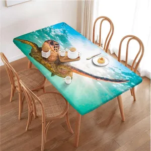 Blue Brown Elastic Tablecloth for Indoors Outdoors Nature Animal Swimming Theme Table Cloth for Indoor Outdoor Picnic Parties Diving Sea Turtle Fits up 4 Foot Tables