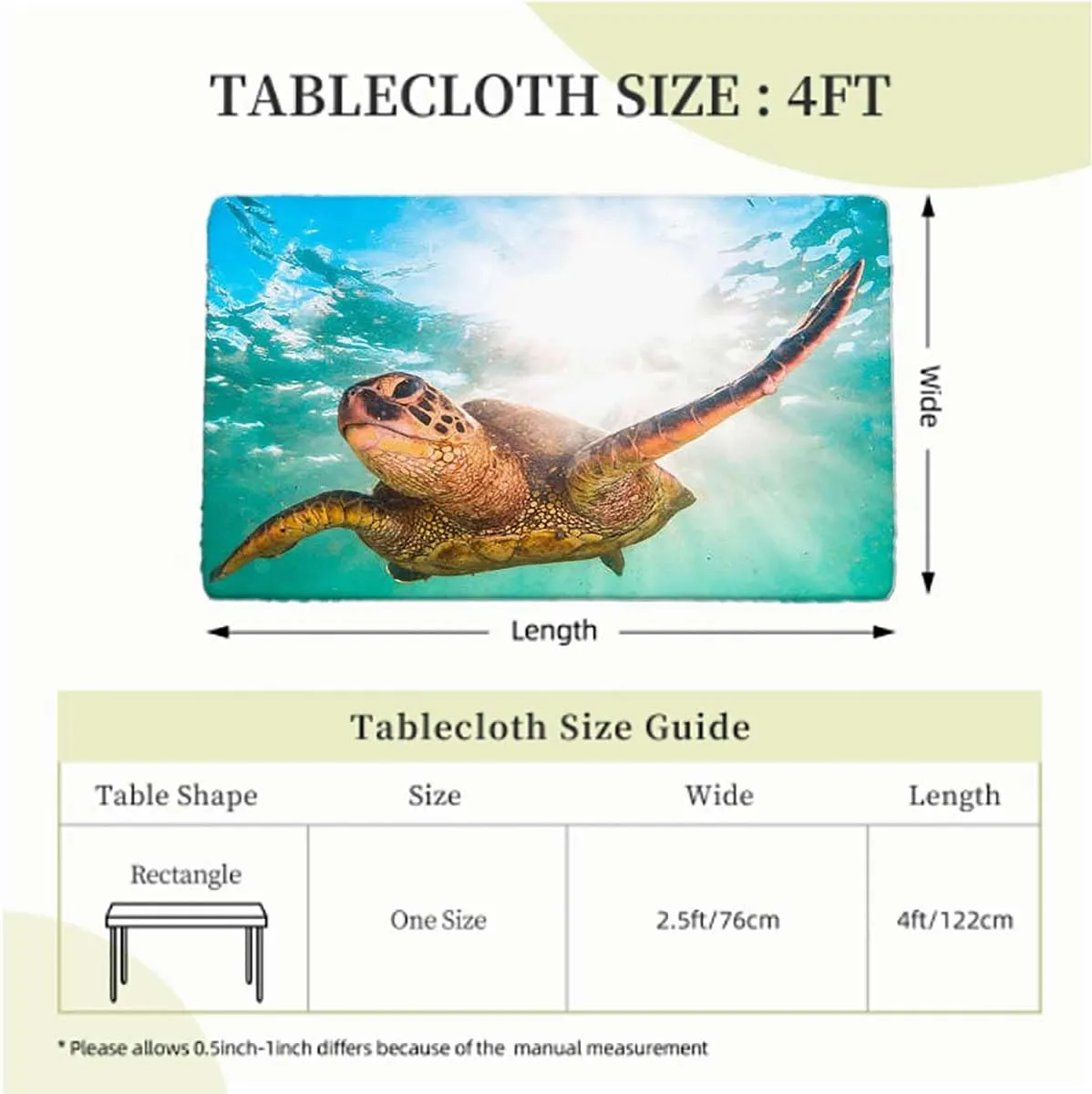 Blue Brown Elastic Tablecloth for Indoors Outdoors Nature Animal Swimming Theme Table Cloth for Indoor Outdoor Picnic Parties Diving Sea Turtle Fits up 4 Foot Tables