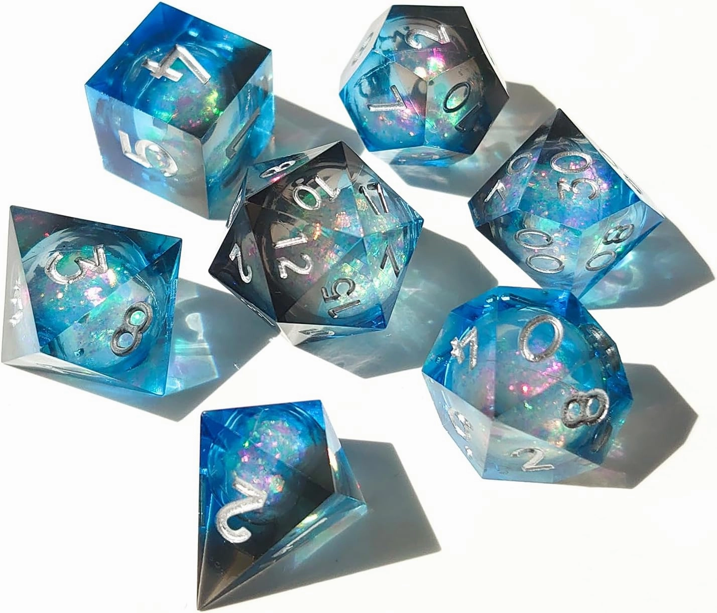 Blue and Black DND Liquid Core Sharpe Edge Dice Set with Leathery Bag – Polyhedral Dice Set for D&D,TTRPGs,Dungeons and Dragons,Role Playing Games – D20 System Games (Ocean Blue & Black)