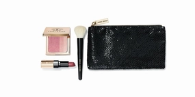 Bobbi Brown Luxe Collection 4 Pc Gift Set: Rose Pink Brightening Blush   Soft Berry Luxe Lip Color Lipstick   Face Blender Brush   Luxury Cosmetics Bag   Hydrating Face Cream Sample Packette