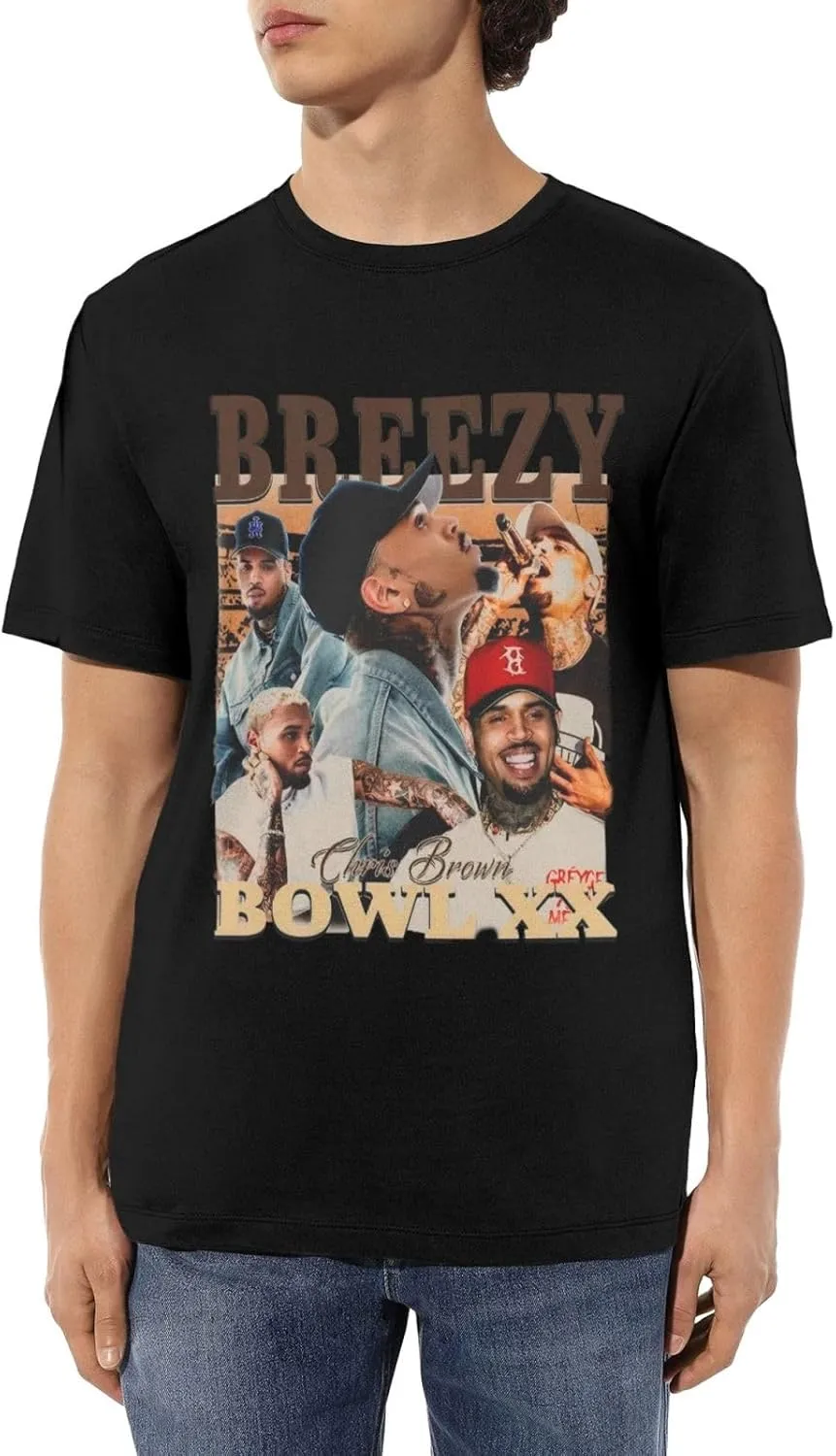 Breezy Xx 2025 Music Tour T-Shirts Unisexr Funnytrendy Cotton Tops Black