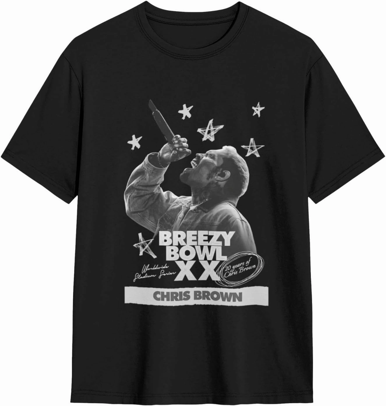 Breezy Xx 2025 Music Tour T-Shirts Noveltyfine Cotton Tops Black