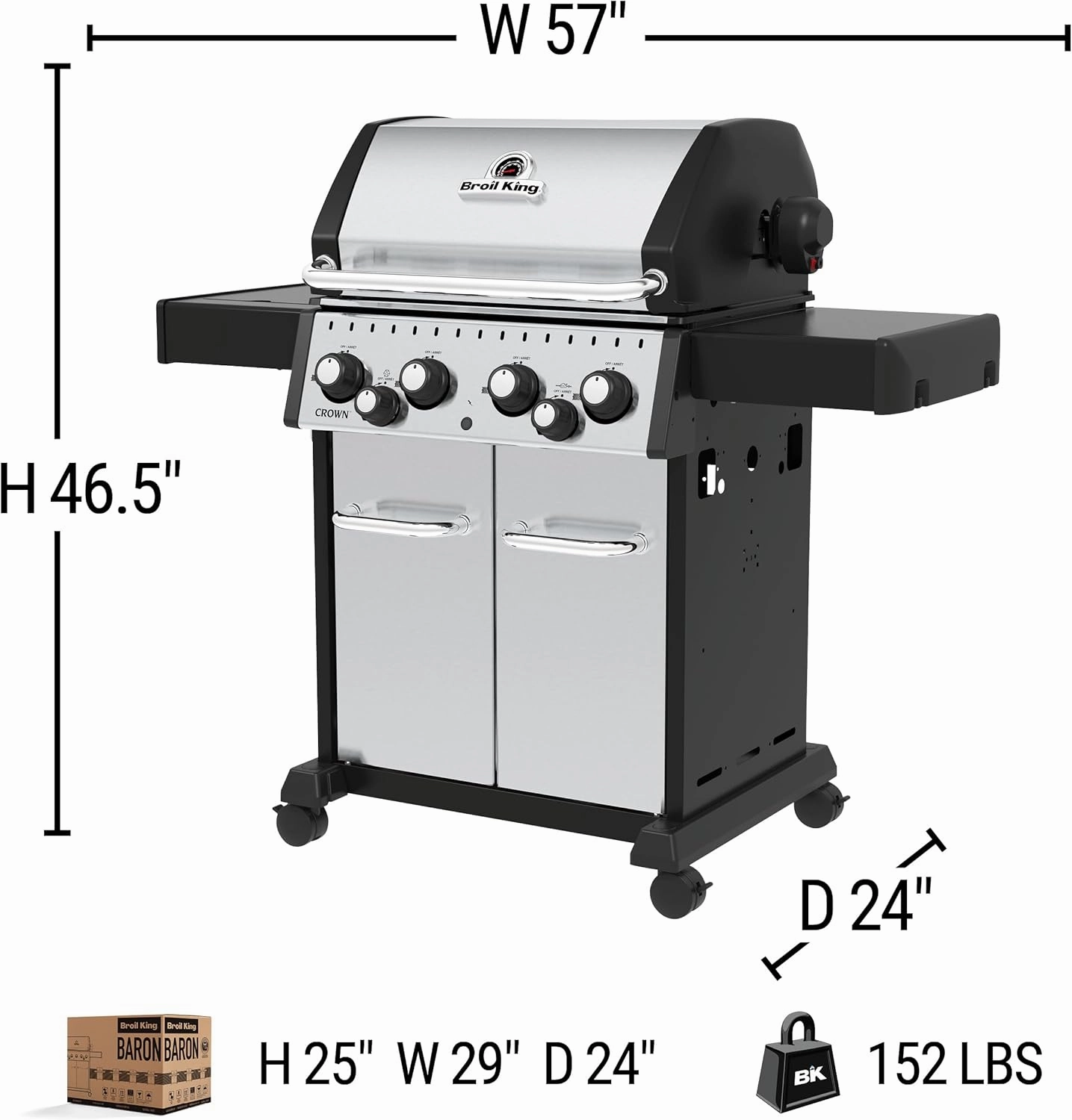 Broil King 865384 Crown S 490, Liquid Propane (LP), Stainless Steel, Black