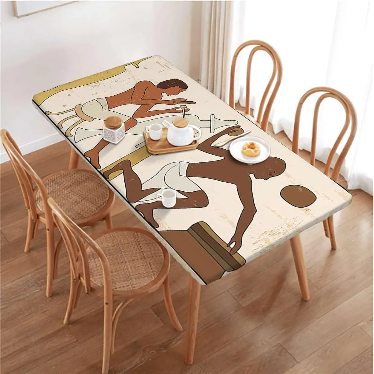 Brown Black Fitted Table Cover for Square Tables Tribal Exotic Beauty Silhouette for Outdoor Indoor Picnic Party Rectangle Table Cloth African Folk Art Fits up 5 Foot Tables