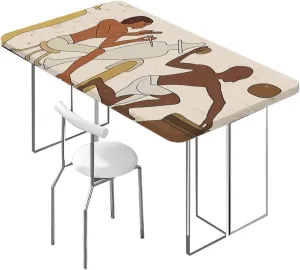 Brown Black Fitted Table Cover for Square Tables Tribal Exotic Beauty Silhouette for Outdoor Indoor Picnic Party Rectangle Table Cloth African Folk Art Fits up 5 Foot Tables
