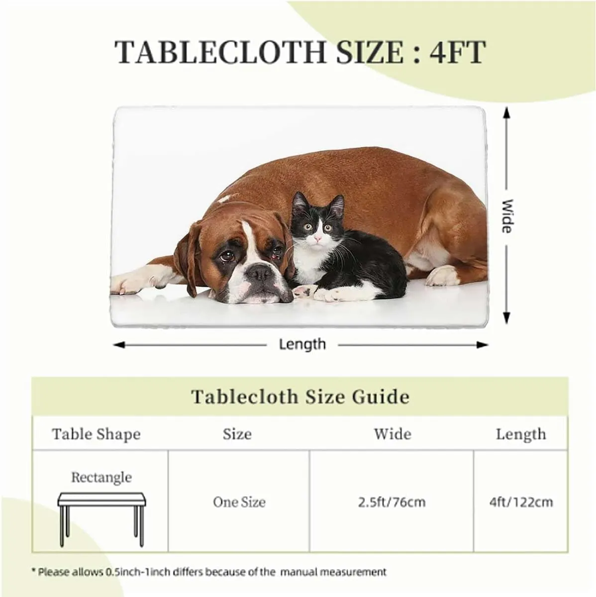 Brown Black White Elastic Tablecloth for Indoors Outdoors Funny Dog Dog Relaxing Polyester Fitted Waterproof Outdoor Tablecloth Protector with Elastic Dog Lover Fits up 4 Foot Tables