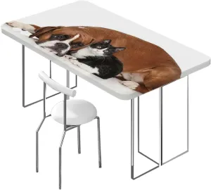 Brown Black White Elastic Tablecloth for Indoors Outdoors Funny Dog Dog Relaxing Polyester Fitted Waterproof Outdoor Tablecloth Protector with Elastic Dog Lover Fits up 4 Foot Tables