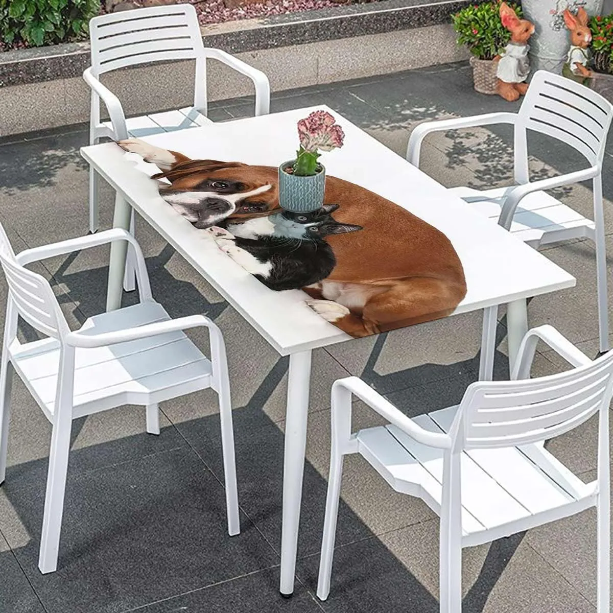 Brown Black White Elastic Tablecloth for Indoors Outdoors Funny Dog Dog Relaxing Polyester Fitted Waterproof Outdoor Tablecloth Protector with Elastic Dog Lover Fits up 4 Foot Tables
