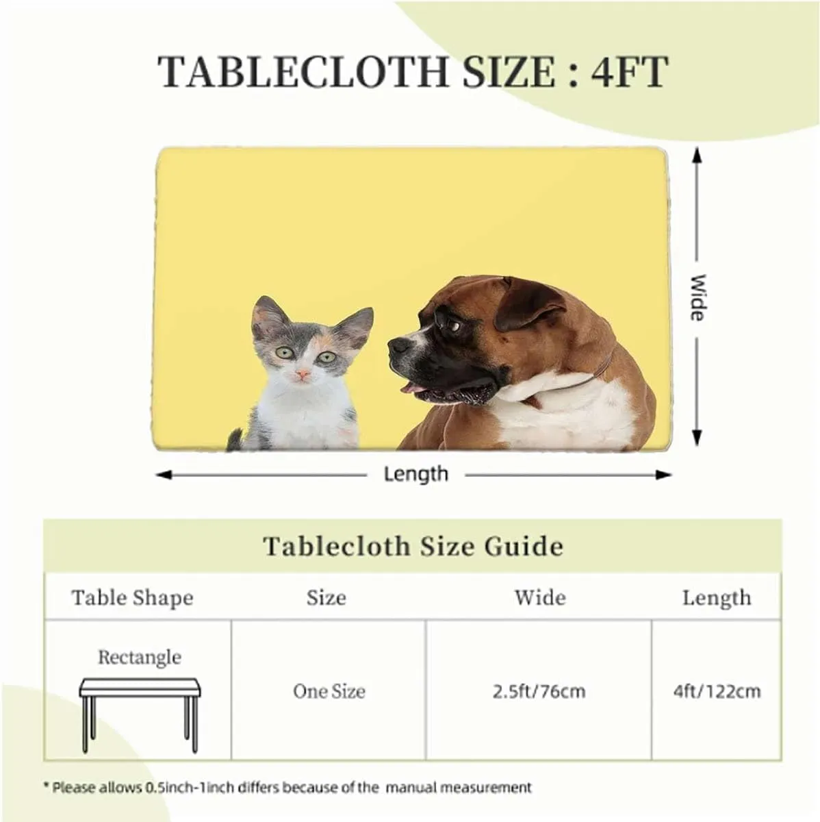 Brown Black White Fitted Tablecloth Cover, Funny Dog Dog Relaxing Elastic Edged Table Cover for Farm Kitchen Dining Picnic Coffee Patio Decor Dog Lover Fits up 4 Foot Tables