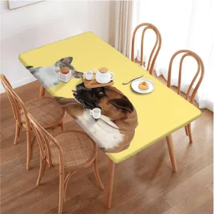 Brown Black White Fitted Tablecloth Cover, Funny Dog Dog Relaxing Elastic Edged Table Cover for Farm Kitchen Dining Picnic Coffee Patio Decor Dog Lover Fits up 4 Foot Tables